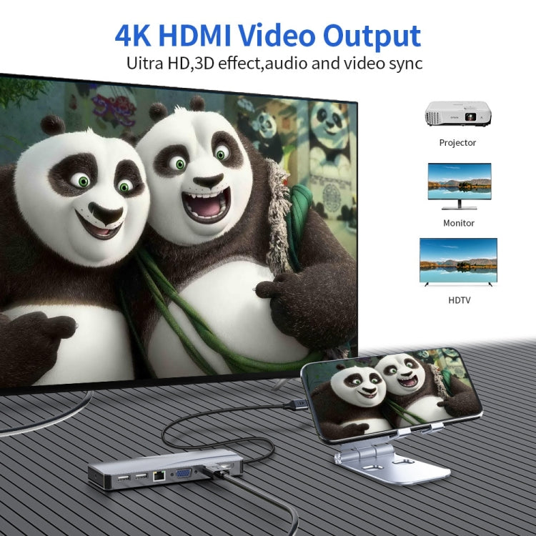 Rocketek HC452 Type-C to 100M RJ45 + HDMI+VGA 14 in 1 HUB Adapter - free shipping - PMC Jewellery - Order now!