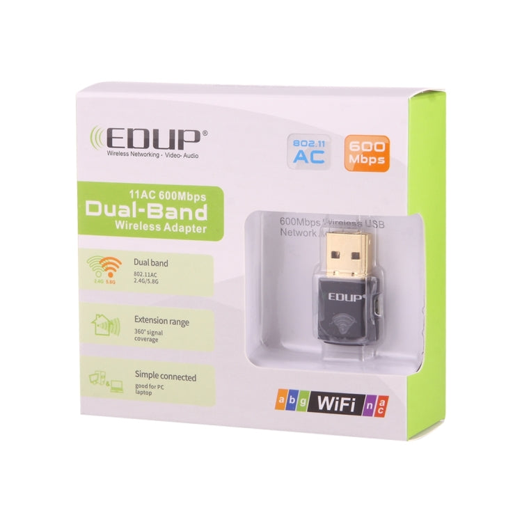 EDUP EP-AC1619 Mini Wireless USB 600Mbps 2.4G / 5.8Ghz 150M+433M Dual Band WiFi Network Card for Nootbook / Laptop / PC(Black) - USB Network Adapter by EDUP | Online Shopping South Africa | PMC Jewellery | Buy Now Pay Later Mobicred