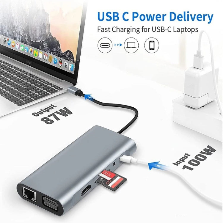 11 in 1 USB-C / Type-C to USB Docking Station HUB Adapter(100M Network Port) - USB HUB by PMC Jewellery | Online Shopping South Africa | PMC Jewellery | Buy Now Pay Later Mobicred