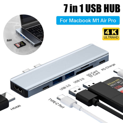 BYL-2101 7 in 1 Dual USB-C / Type-C to USB Docking Station HUB Adapter (Silver) - USB HUB by PMC Jewellery | Online Shopping South Africa | PMC Jewellery | Buy Now Pay Later Mobicred