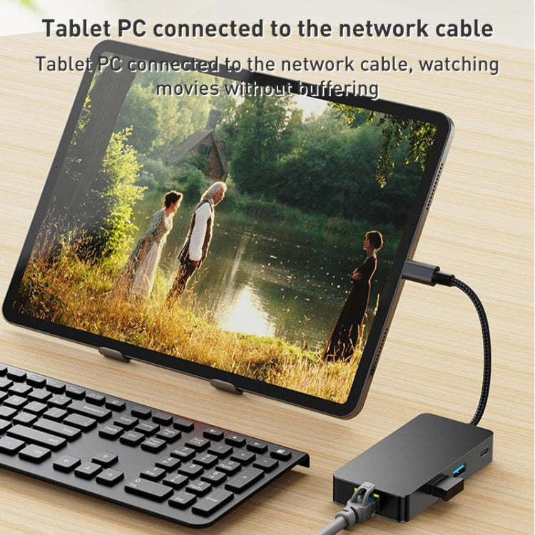 BYL-2308 6 in 1 USB-C / Type-C to USB3.2 + Gigabit Internet + HDTV HUB Adapter (Dark Gray) - USB HUB by PMC Jewellery | Online Shopping South Africa | PMC Jewellery | Buy Now Pay Later Mobicred