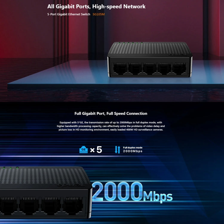Tenda SG105M All Gigabit Ports High-speed Network 5-Port Ethernet Switch 1000Mbps Fast LAN HUB - free shipping - PMC Jewellery - Order now!