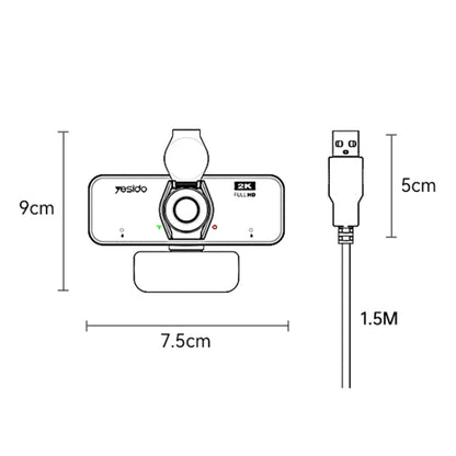 Yesido KM14 2K 4.0MP HD USB Webcam, Cable Length 1.5m - HD Camera by Yesido | Online Shopping South Africa | PMC Jewellery | Buy Now Pay Later Mobicred