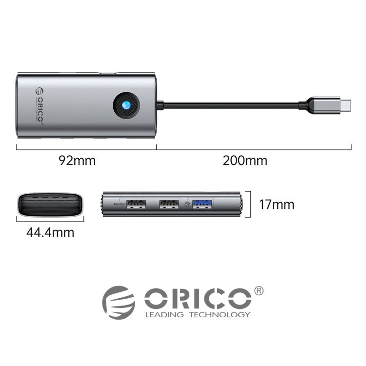 ORICO ORICO-PW11-6PCR R45 Type-C / USB-C 6-in-1 5Gbps Multifunction Docking Station (Dark Gray) - USB HUB by ORICO | Online Shopping South Africa | PMC Jewellery | Buy Now Pay Later Mobicred