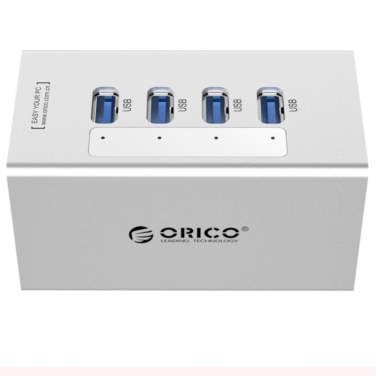 ORICO A3H4 Aluminum High Speed 4 Ports USB 3.0 HUB with 12V/2.5A Power Supply for Laptops(Silver) - USB 3.0 HUB by ORICO | Online Shopping South Africa | PMC Jewellery | Buy Now Pay Later Mobicred