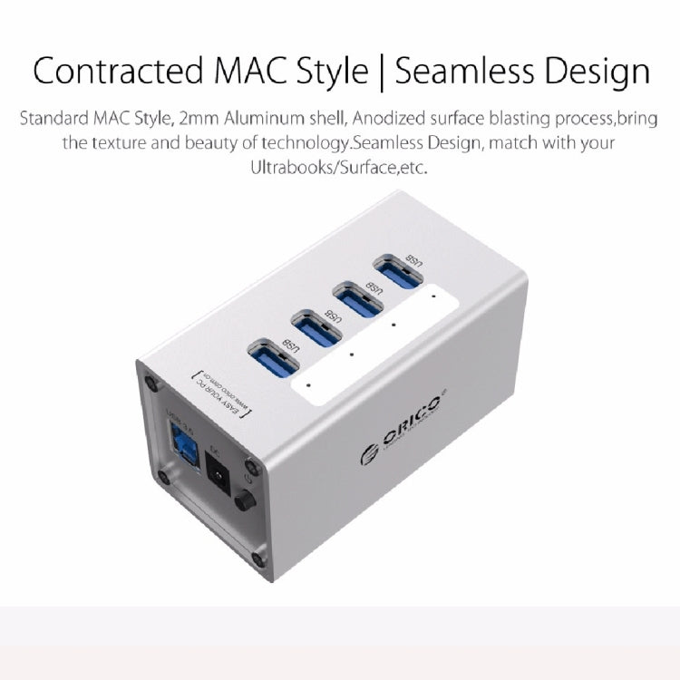 ORICO A3H4 Aluminum High Speed 4 Ports USB 3.0 HUB with 12V/2.5A Power Supply for Laptops(Silver) - free shipping - PMC TechLife - Order now!
