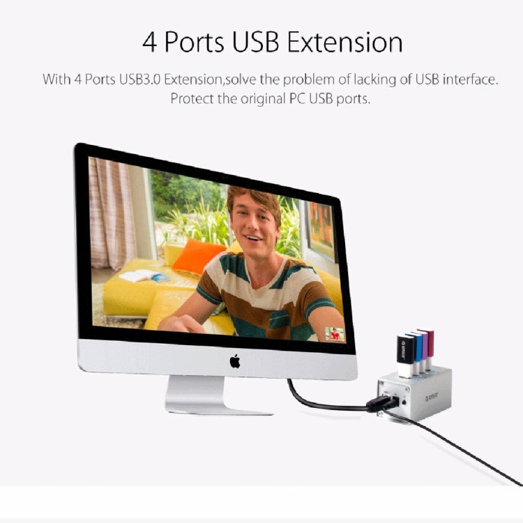 ORICO A3H4 Aluminum High Speed 4 Ports USB 3.0 HUB with 12V/2.5A Power Supply for Laptops(Silver) - free shipping - PMC TechLife - Order now!