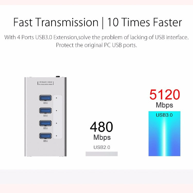 ORICO A3H4 Aluminum High Speed 4 Ports USB 3.0 HUB with 12V/2.5A Power Supply for Laptops(Silver) - free shipping - PMC TechLife - Order now!