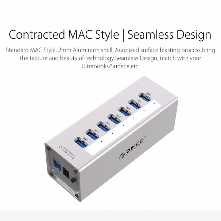 ORICO A3H7 Aluminum High Speed 7 Ports USB 3.0 HUB with 12V/2.5A Power Supply for Laptops(Silver) - free shipping - PMC TechLife - Order now!