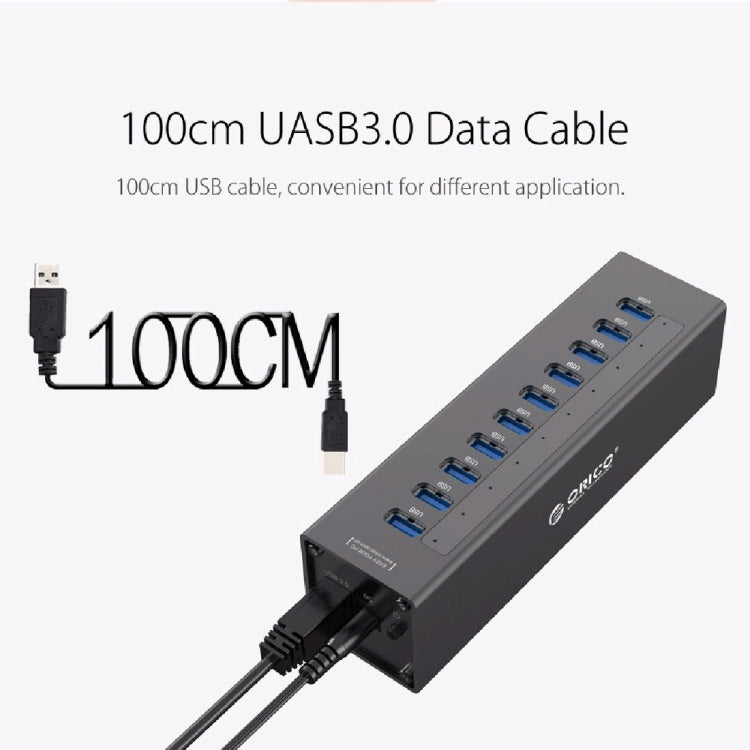 ORICO A3H10 Aluminum High Speed 10 Ports USB 3.0 HUB with Power Adapter for Laptops(Silver) - USB 3.0 HUB by ORICO | Online Shopping South Africa | PMC Jewellery | Buy Now Pay Later Mobicred