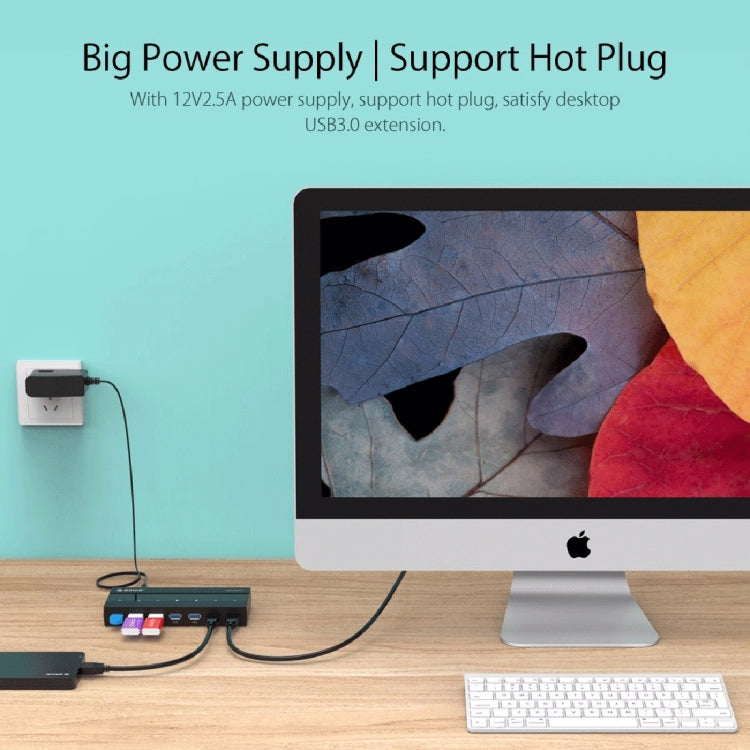 ORICO H727RK-U3 ABS High Speed 7 Ports USB 3.0 HUB with 12V Power Adapter for Laptops / Smartphones(Black) - free shipping - PMC TechLife - Order now!