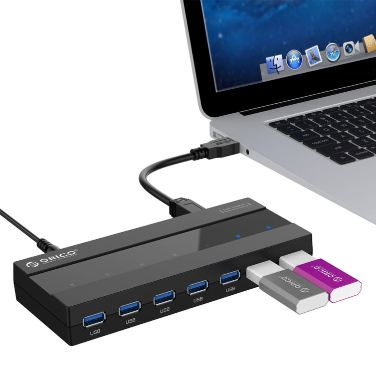ORICO H727RK-U3 ABS High Speed 7 Ports USB 3.0 HUB with 12V Power Adapter for Laptops / Smartphones(Black) - USB 3.0 HUB by ORICO | Online Shopping South Africa | PMC Jewellery | Buy Now Pay Later Mobicred