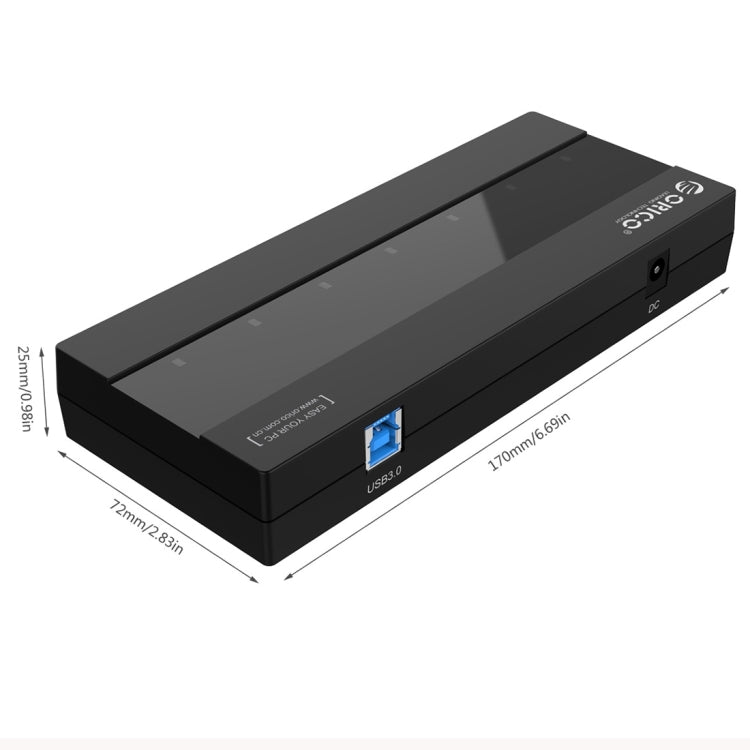 ORICO H727RK-U3 ABS High Speed 7 Ports USB 3.0 HUB with 12V Power Adapter for Laptops / Smartphones(Black) - free shipping - PMC TechLife - Order now!