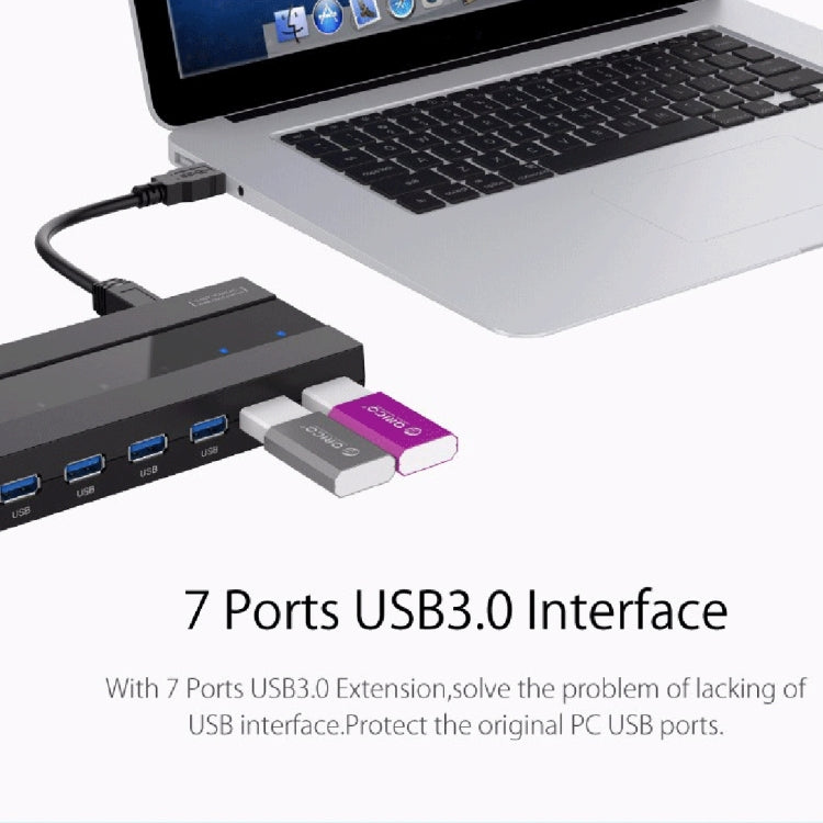 ORICO H727RK-U3 ABS High Speed 7 Ports USB 3.0 HUB with 12V Power Adapter for Laptops / Smartphones(Black) - USB 3.0 HUB by ORICO | Online Shopping South Africa | PMC Jewellery | Buy Now Pay Later Mobicred