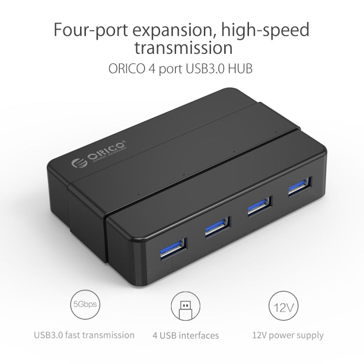 ORICO H4928-U3 ABS High Speed 4 Ports USB 3.0 HUB with 12V Power Adapter for Smartphones / Tablets(Black) - free shipping - PMC TechLife - Order now!