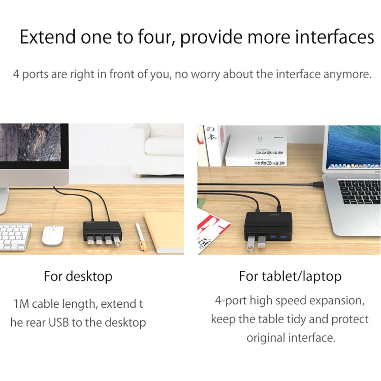 ORICO H4928-U3 ABS High Speed 4 Ports USB 3.0 HUB with 12V Power Adapter for Smartphones / Tablets(Black) - free shipping - PMC TechLife - Order now!