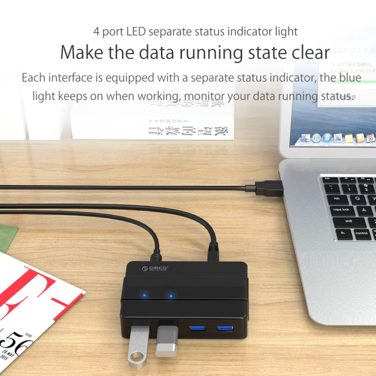 ORICO H4928-U3 ABS High Speed 4 Ports USB 3.0 HUB with 12V Power Adapter for Smartphones / Tablets(Black) - free shipping - PMC TechLife - Order now!