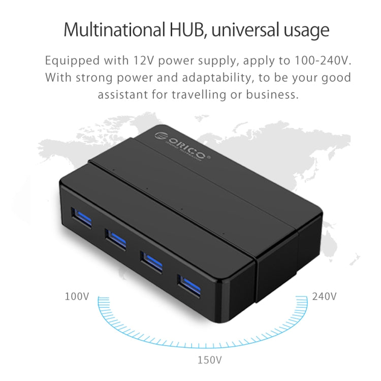 ORICO H4928-U3 ABS High Speed 4 Ports USB 3.0 HUB with 12V Power Adapter for Smartphones / Tablets(Black) - free shipping - PMC TechLife - Order now!