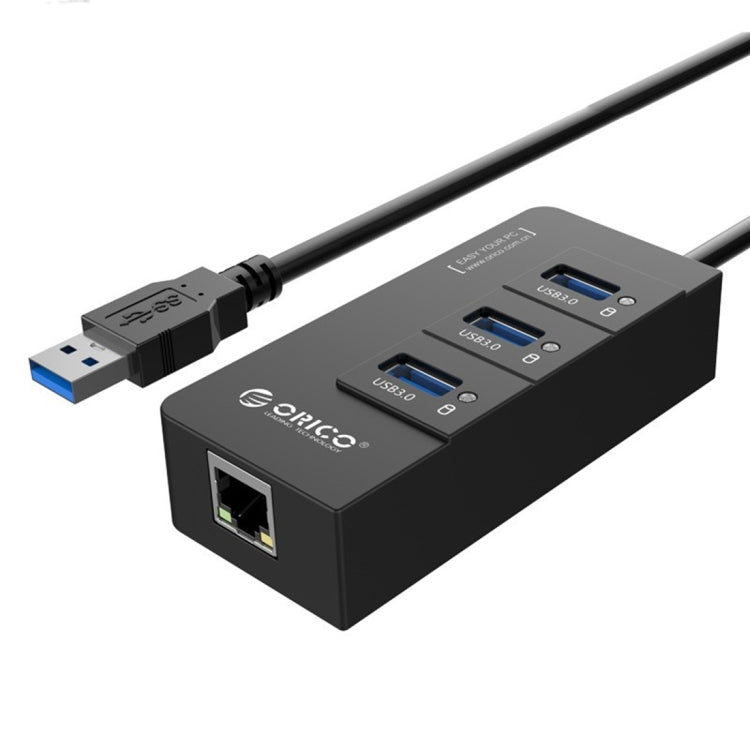 ORICO HR01-U3 ABS 3 Ports USB3.0 HUB Splitter with External RJ45 Gigabit Ethernet Network Card 5 Gbps for Laptops / Desktop / Ultrabook etc.(Black) - free shipping - PMC TechLife - Order now!