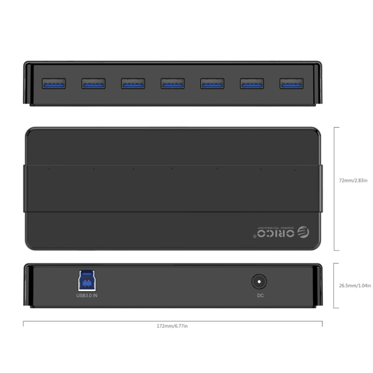 ORICO H7928-U3 ABS Material Desktop 7 Ports USB 3.0 HUB with 1m Cable(Black) - free shipping - PMC Jewellery - Order now!