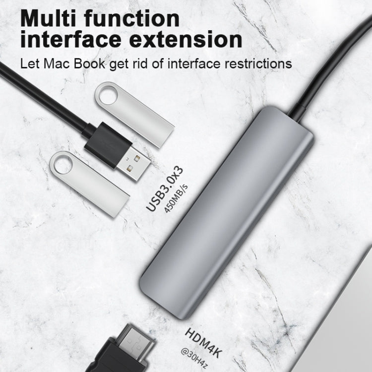 2008N 5 In 1 USB 3.0 x2 + HDMI + PD + 3.5mm Port Multi-function Intelligent Type-C / USB-C HUB Docking Station - USB HUB by PMC Jewellery | Online Shopping South Africa | PMC Jewellery | Buy Now Pay Later Mobicred