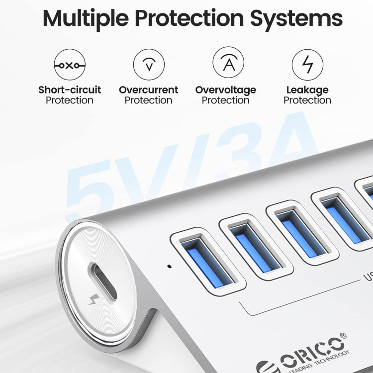 ORICO M3U7 Aluminum Alloy 7-Port USB 3.2 Gen1 5Gbps HUB with 1m Cable(Silver) - free shipping - PMC Jewellery - Order now!