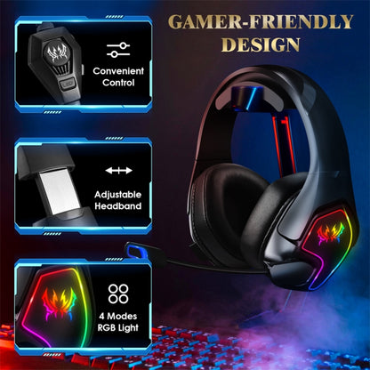 KOTION EACH G3000 3.5mm & USB Plug Stereo RGB Light Gaming Headset with Omni-directional Mic, Cable Length: 1.9m (Black) - Multimedia Headset by KOTION EACH | Online Shopping South Africa | PMC Jewellery | Buy Now Pay Later Mobicred