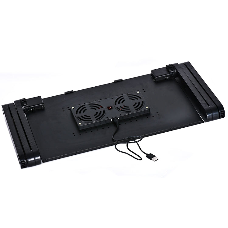 Portable 360 Degree Adjustable Foldable Aluminium Alloy Desk Stand with Double CPU Fans & Mouse Pad for Laptop / Notebook(Black) - Laptop Stand by PMC Jewellery | Online Shopping South Africa | PMC Jewellery | Buy Now Pay Later Mobicred
