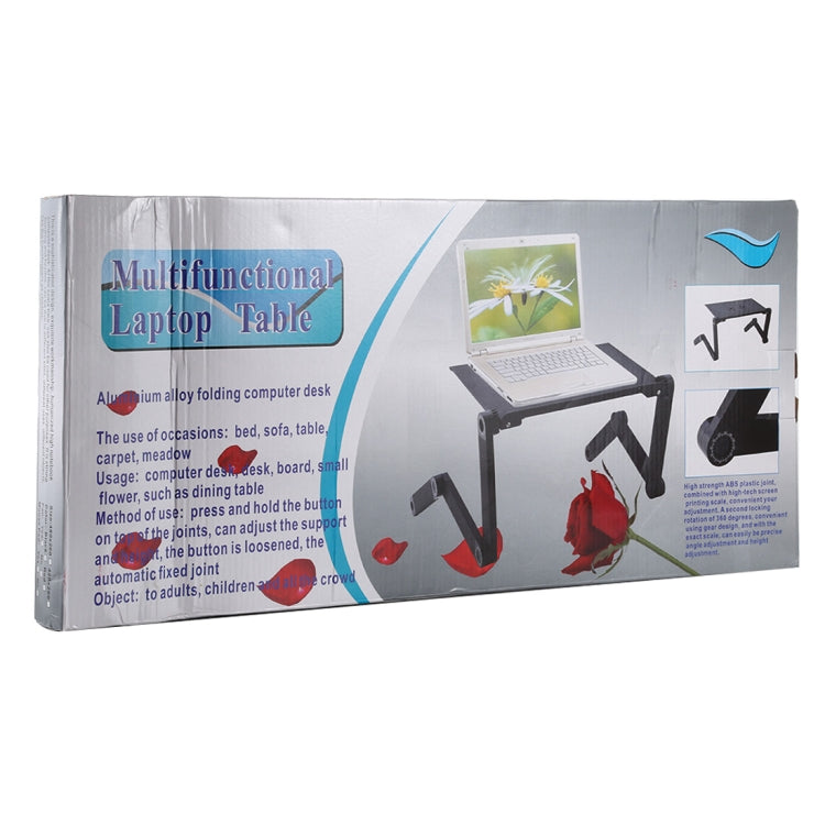 Portable 360 Degree Adjustable Foldable Aluminium Alloy Desk Stand with Double CPU Fans & Mouse Pad for Laptop / Notebook, Desk Size: 480mm x 260mm(Black) - Laptop Stand by PMC Jewellery | Online Shopping South Africa | PMC Jewellery | Buy Now Pay Later Mobicred