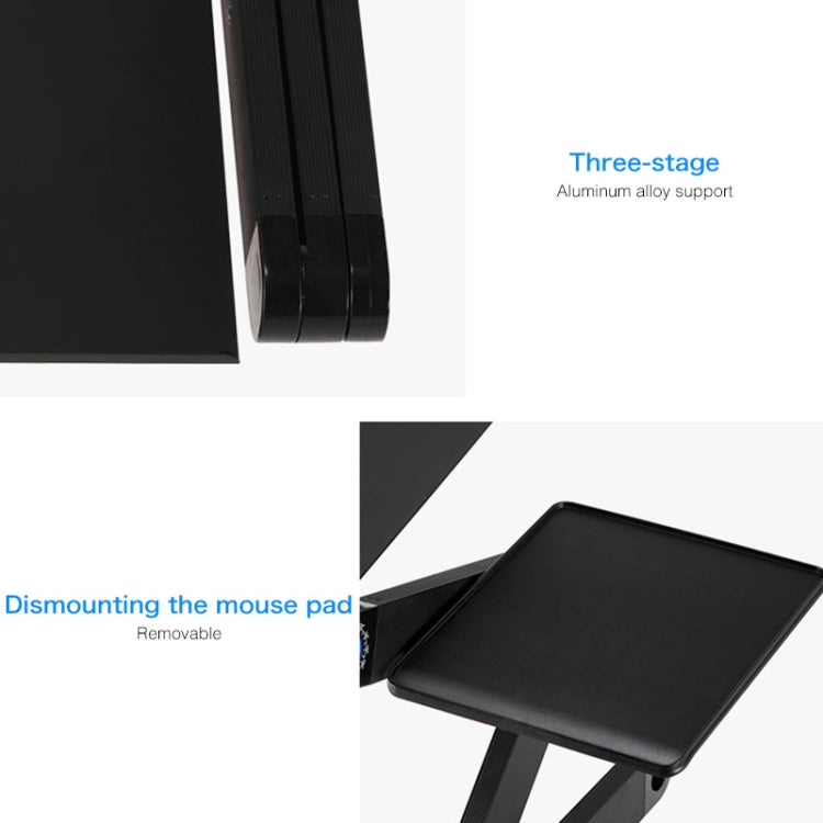 Portable 360 Degree Adjustable Foldable Aluminium Alloy Desk Stand with Double CPU Fans & Mouse Pad for Laptop / Notebook, Desk Size: 480mm x 260mm(Black) - Laptop Stand by PMC Jewellery | Online Shopping South Africa | PMC Jewellery | Buy Now Pay Later Mobicred