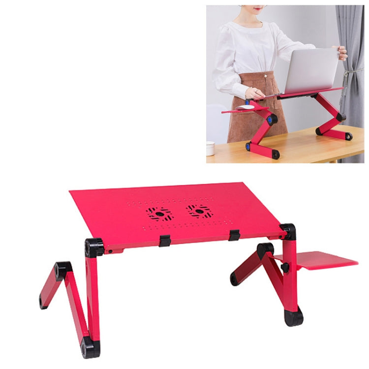 Portable 360 Degree Adjustable Foldable Aluminium Alloy Desk Stand with Double CPU Fans & Mouse Pad for Laptop / Notebook, Desk Size: 480mm x 260mm (Red) - Laptop Stand by PMC Jewellery | Online Shopping South Africa | PMC Jewellery | Buy Now Pay Later Mobicred