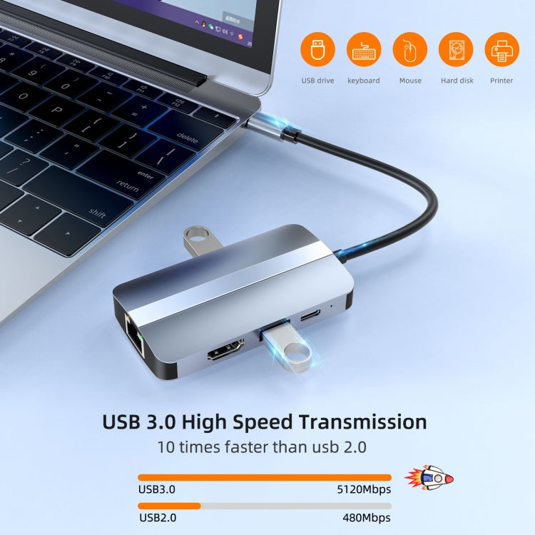 BYL-2203 6 in 1 USB-C / Type-C to USB Multifunctional Docking Station HUB Adapter - USB HUB by PMC Jewellery | Online Shopping South Africa | PMC Jewellery | Buy Now Pay Later Mobicred