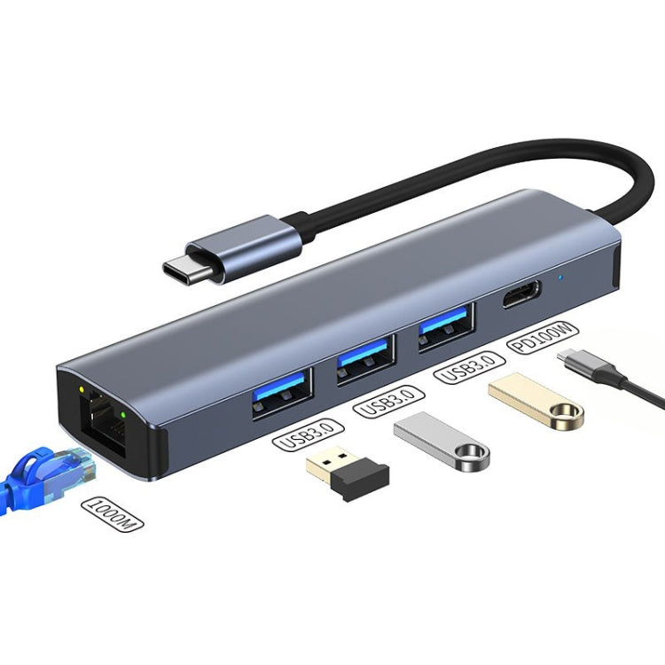 BYL-2302 5 in 1 USB-C / Type-C to USB Multifunctional Docking Station HUB Adapter with 1000M Network Port - USB HUB by PMC Jewellery | Online Shopping South Africa | PMC Jewellery | Buy Now Pay Later Mobicred