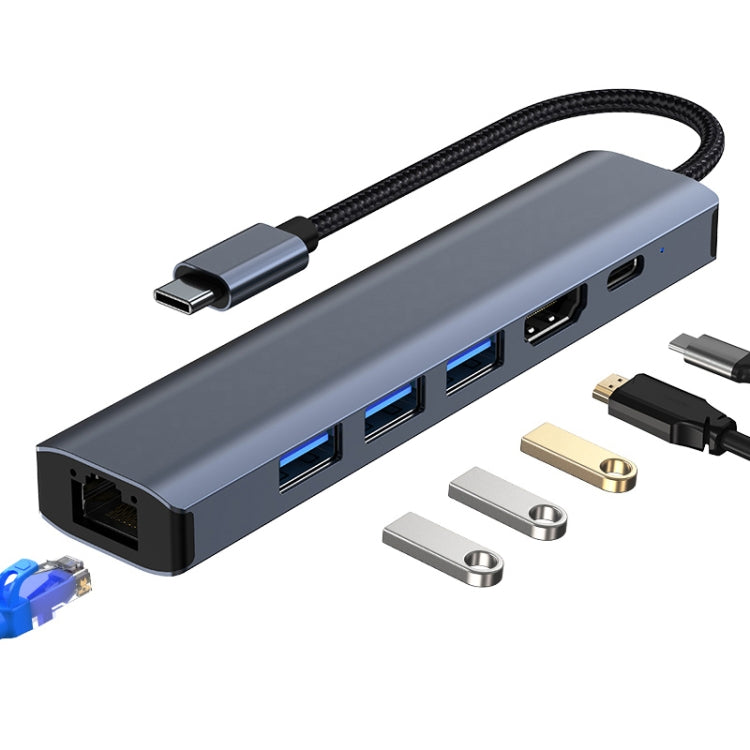 BYL-2210 6 in 1 USB-C / Type-C to USB Multifunctional Docking Station HUB Adapter with 1000M Network Port - USB HUB by PMC Jewellery | Online Shopping South Africa | PMC Jewellery | Buy Now Pay Later Mobicred