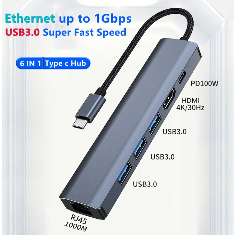 BYL-2210 6 in 1 USB-C / Type-C to USB Multifunctional Docking Station HUB Adapter with 1000M Network Port - USB HUB by PMC Jewellery | Online Shopping South Africa | PMC Jewellery | Buy Now Pay Later Mobicred