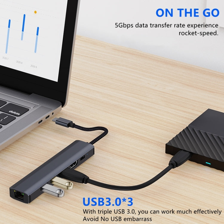 BYL-2210 6 in 1 USB-C / Type-C to USB Multifunctional Docking Station HUB Adapter with 1000M Network Port - USB HUB by PMC Jewellery | Online Shopping South Africa | PMC Jewellery | Buy Now Pay Later Mobicred