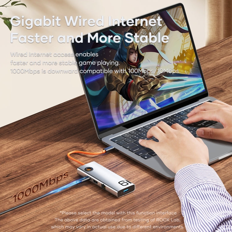 ROCK TR28 HDMI 4K Gigabit Network PD Quick Charger 6 in 1 USB 3.0 HUB (Silver Black) - free shipping - PMC TechLife - Order now!