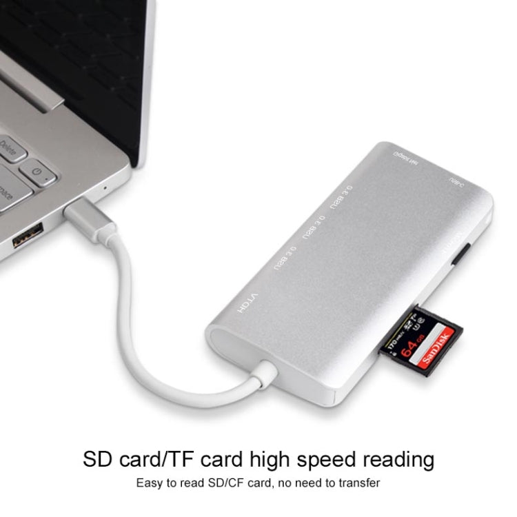 9591C 8 In 1 USB 3.0 x3 + SD / TF Card + HDMI + RJ45 + Type-C / USB-C (PD) Multi-function HUB Converter Dock Station(Silver) - USB HUB by PMC Jewellery | Online Shopping South Africa | PMC Jewellery | Buy Now Pay Later Mobicred