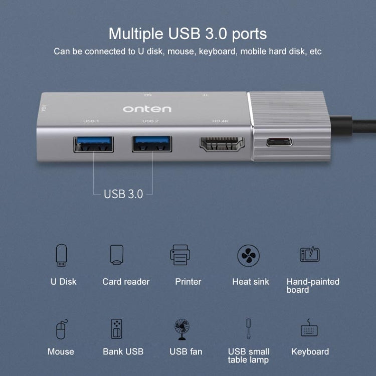 Onten 95113 8 In 1 USB 3.0 x2 + SD / TF + HDMI / VGA + 3.5mm Jack + Type-C / USB-C (PD 3.0) Multi-function HUB Converter Dock Station - free shipping - PMC Jewellery - Order now!