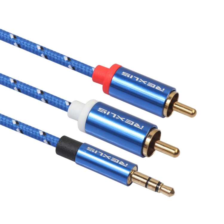 REXLIS 3610 3.5mm Male to Dual RCA Gold-plated Plug Blue Cotton Braided Audio Cable for RCA Input Interface Active Speaker, Length: 10m - RCA Cable by REXLIS | Online Shopping South Africa | PMC TechLife | Buy Now Pay Later Mobicred