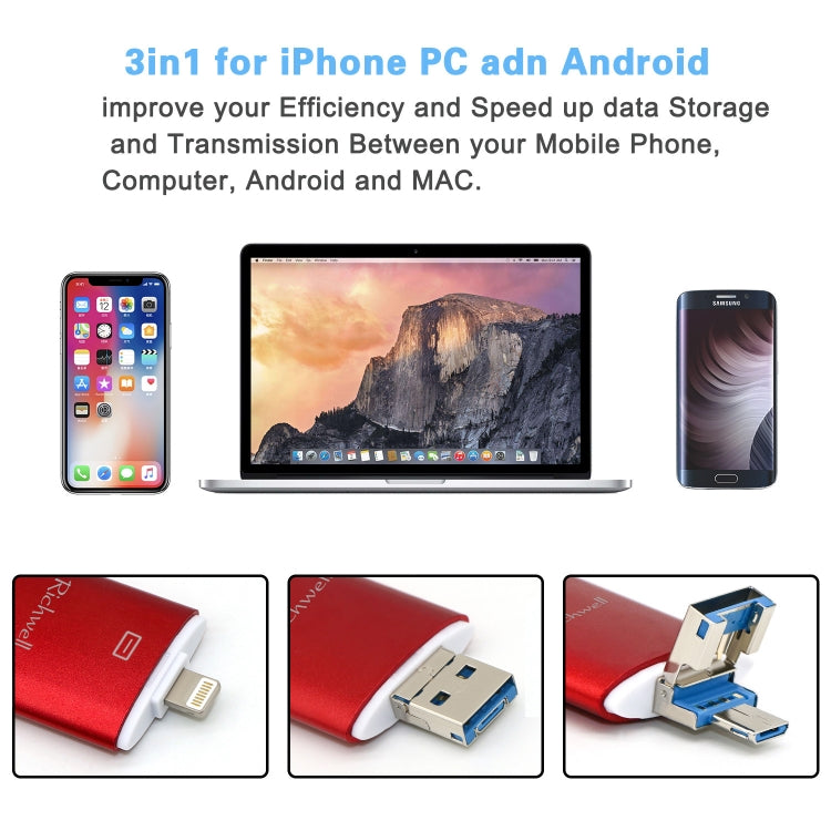 Richwell 3 in 1 128G Type-C + 8 Pin + USB 3.0 Metal Double Cover Push-pull Flash Disk with OTG Function(Gold) - free shipping - PMC Jewellery - Order now!