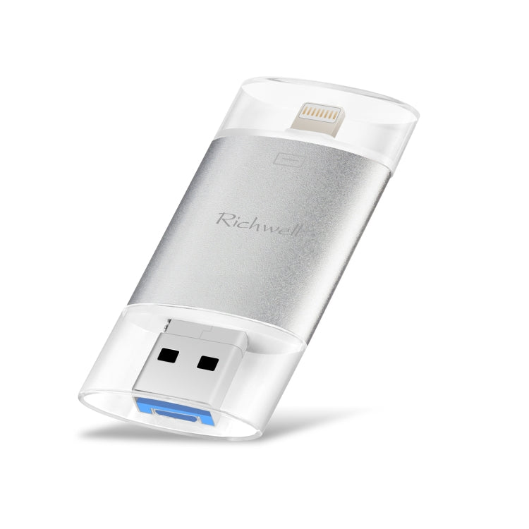 Richwell 3 in 1 64G Type-C + 8 Pin + USB 3.0 Metal Double Cover Push-pull Flash Disk with OTG Function(Silver) - U Disk & Card Reader by Richwell | Online Shopping South Africa | PMC Jewellery | Buy Now Pay Later Mobicred