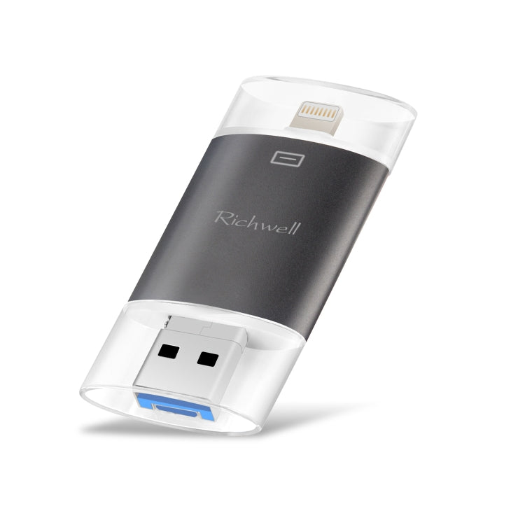 Richwell 3 in 1 32G Type-C + 8 Pin + USB 3.0 Metal Double Cover Push-pull Flash Disk with OTG Function(Black) - free shipping - PMC Jewellery - Order now!