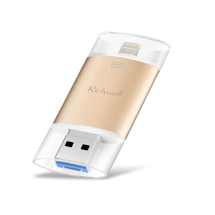 Richwell 3 in 1 32G Type-C + 8 Pin + USB 3.0 Metal Double Cover Push-pull Flash Disk with OTG Function(Gold) - U Disk & Card Reader by Richwell | Online Shopping South Africa | PMC Jewellery | Buy Now Pay Later Mobicred