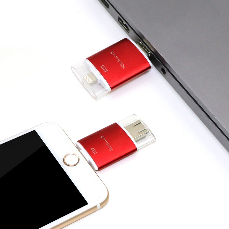 Richwell 3 in 1 16G Type-C + 8 Pin + USB 3.0 Metal Double Cover Push-pull Flash Disk with OTG Function(Black) - free shipping - PMC Jewellery - Order now!