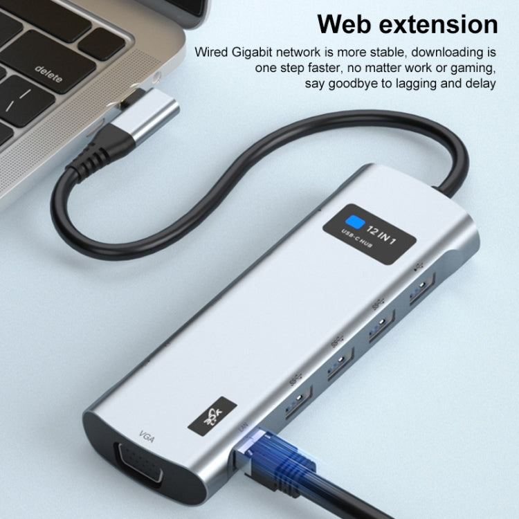 V261A 12 in 1 Elbow USB-C/Type-C to USB Digital Display Docking Station HUB Adapter - USB HUB by PMC Jewellery | Online Shopping South Africa | PMC Jewellery | Buy Now Pay Later Mobicred