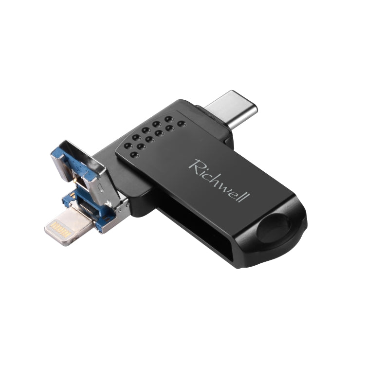 Richwell 64G Type-C + 8 Pin + USB 3.0 Metal Flash Disk with OTG Function(Black) - U Disk & Card Reader by Richwell | Online Shopping South Africa | PMC Jewellery | Buy Now Pay Later Mobicred