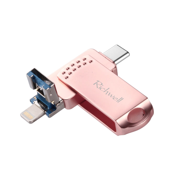 Richwell 128G Type-C + 8 Pin + USB 3.0 Metal Flash Disk with OTG Function(Rose Gold) - U Disk & Card Reader by Richwell | Online Shopping South Africa | PMC Jewellery | Buy Now Pay Later Mobicred