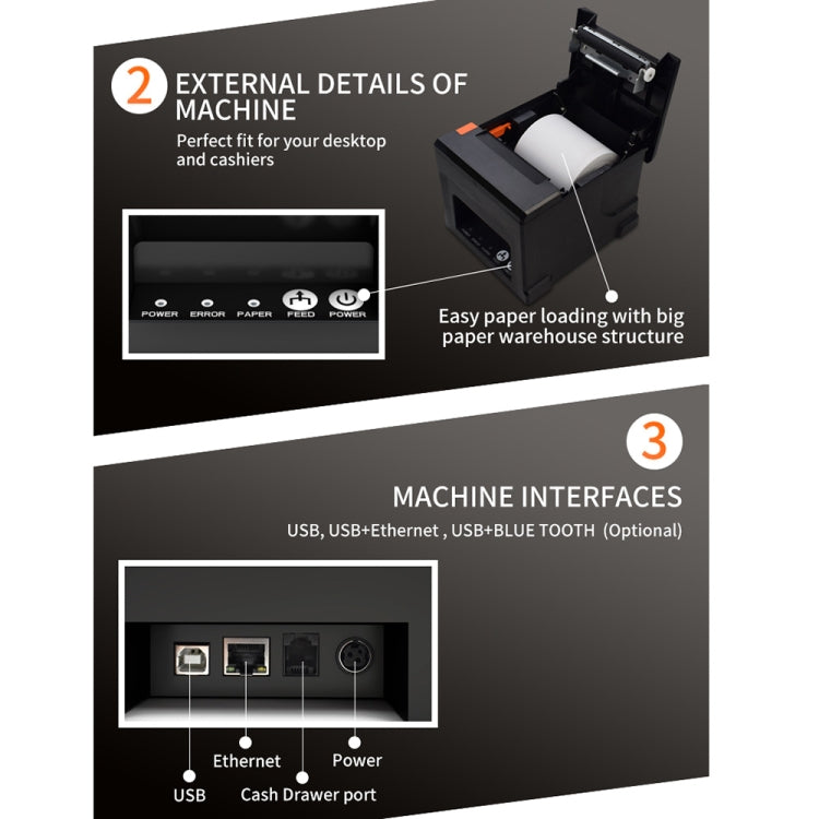 ZJ-8360 II USB and LAN Interface Auto-cutter 80mm Thermal Receipt Printer(US Plug) - Printer by PMC Jewellery | Online Shopping South Africa | PMC Jewellery | Buy Now Pay Later Mobicred