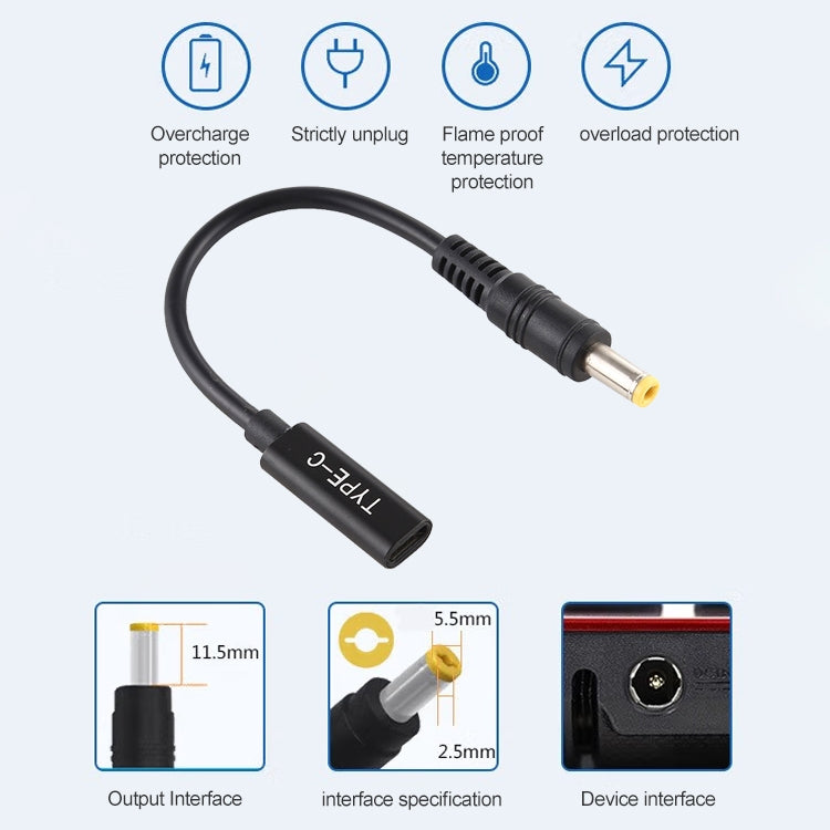 DP USB-C / Type-C to 5.5 x 2.5mm Power Adapter Charger Cable - Universal Power Adapter by PMC TechLife | Online Shopping South Africa | PMC TechLife | Buy Now Pay Later Mobicred